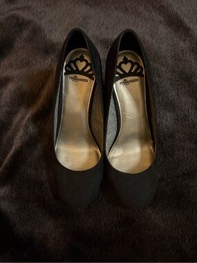 Fergalicious Black Suede Round-Toe Heels